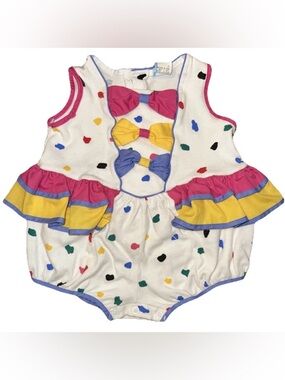 Cute Vintage Toddler Bubble Romper 18M Bows Ruffle Waist Tutu Polka Dot Colorful